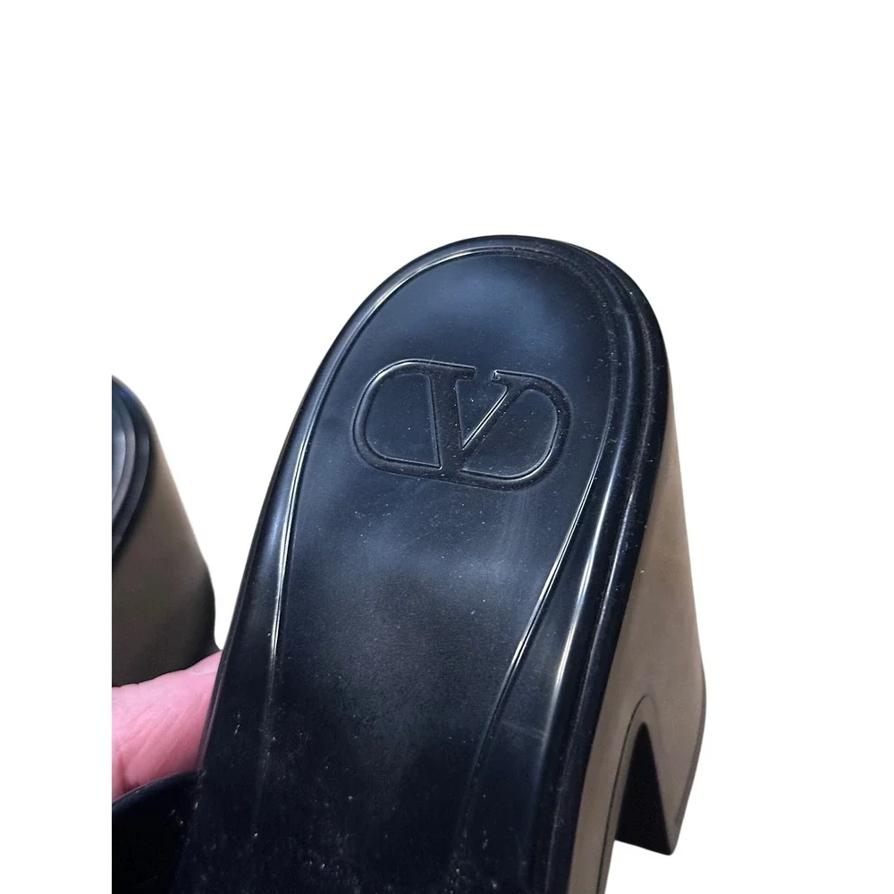 Valentino Garavani Black VLogo Platform Mules Block Heel Sandals Size 39